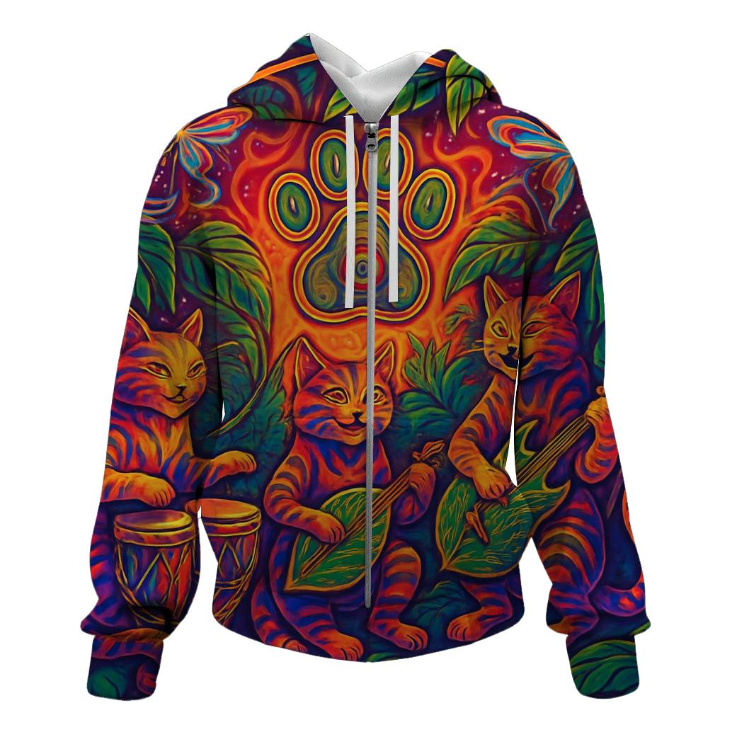 Psychedelic Jungle Rhythm Cats custom hoodies