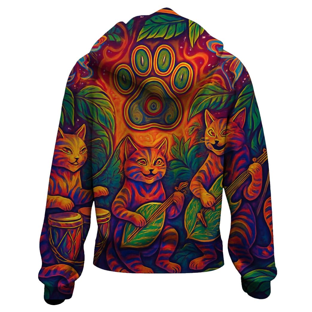 Psychedelic Jungle Rhythm Cats custom hoodies