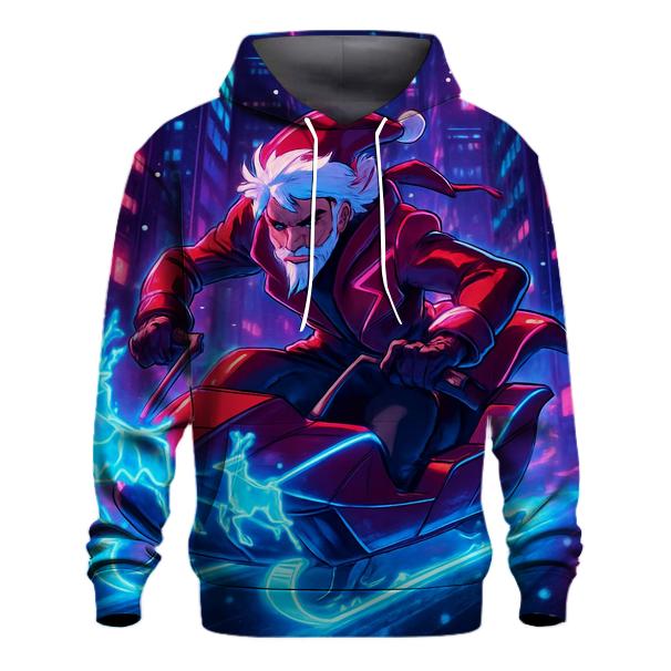 Cyber Sleigh Neon Santa embroidered hoodies
