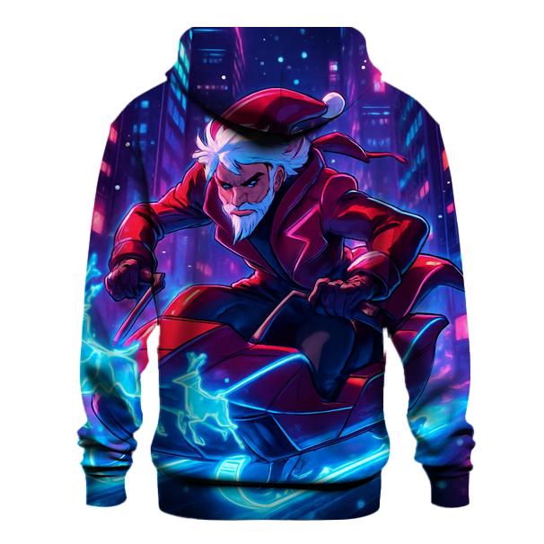 Cyber Sleigh Neon Santa embroidered hoodies