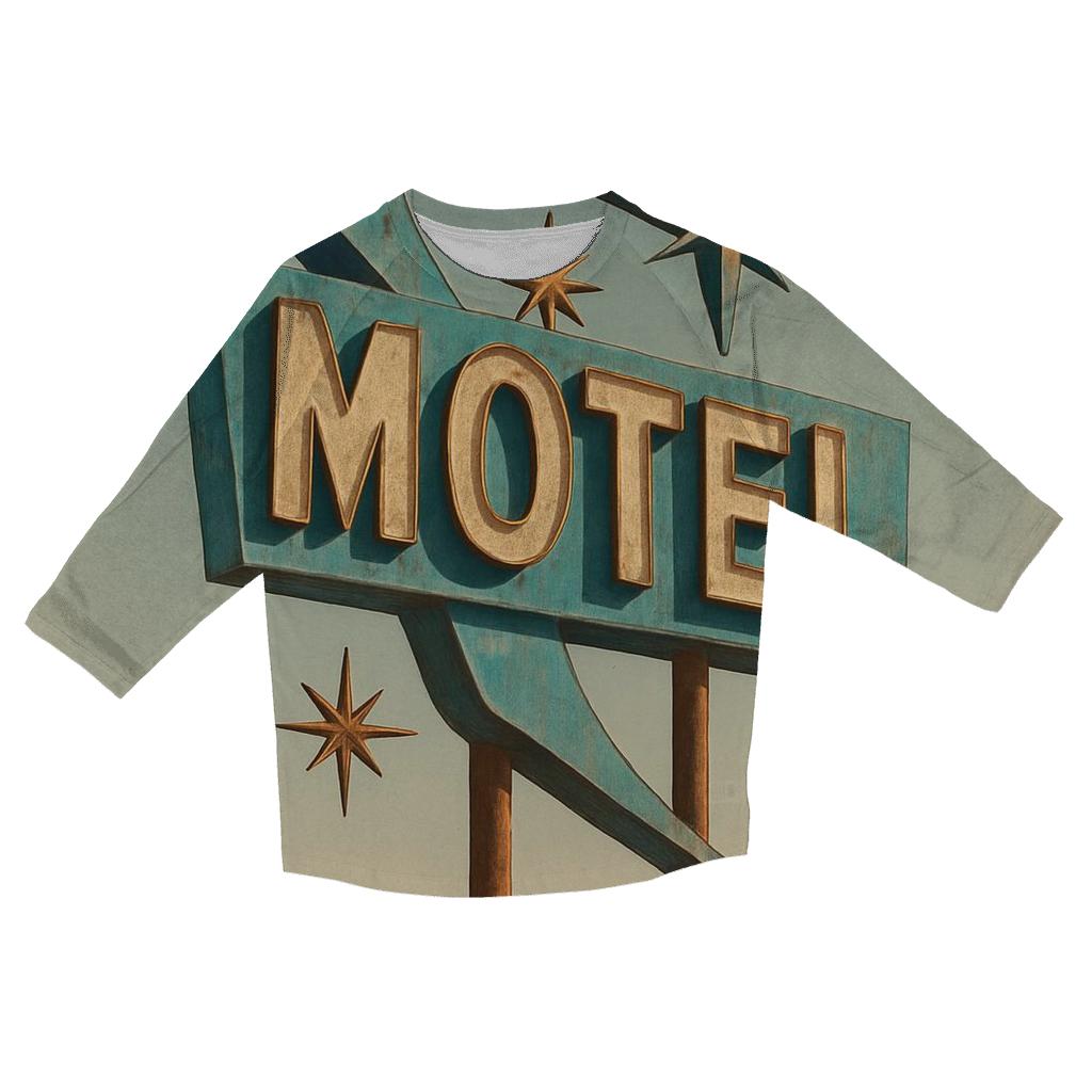 Atomic Era Roadside Motel Sign printed three quarter sleeve shirts