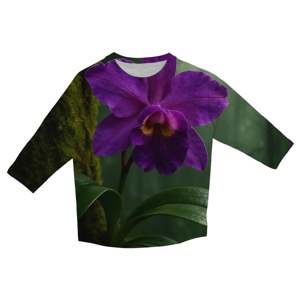 Wild Orchid Clinging To Misty Rainforest Trunk cotton quarter sleeve shirts