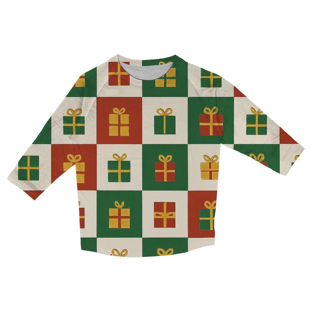 Gift Box Checker Parade fashion 3/4 sleeve shirts