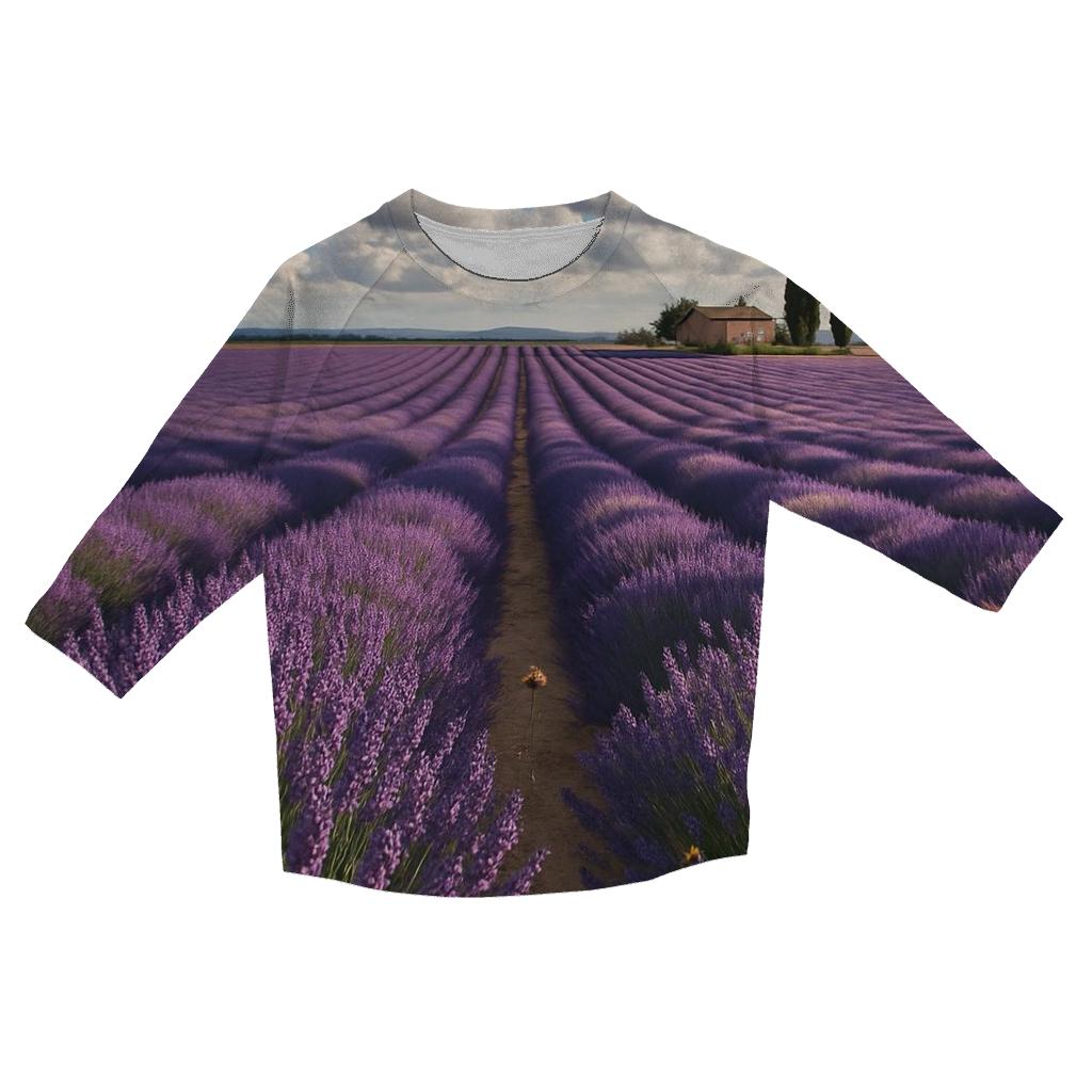 Lavender Rows Under Migrating Clouds casual three quarter sleeve shirts