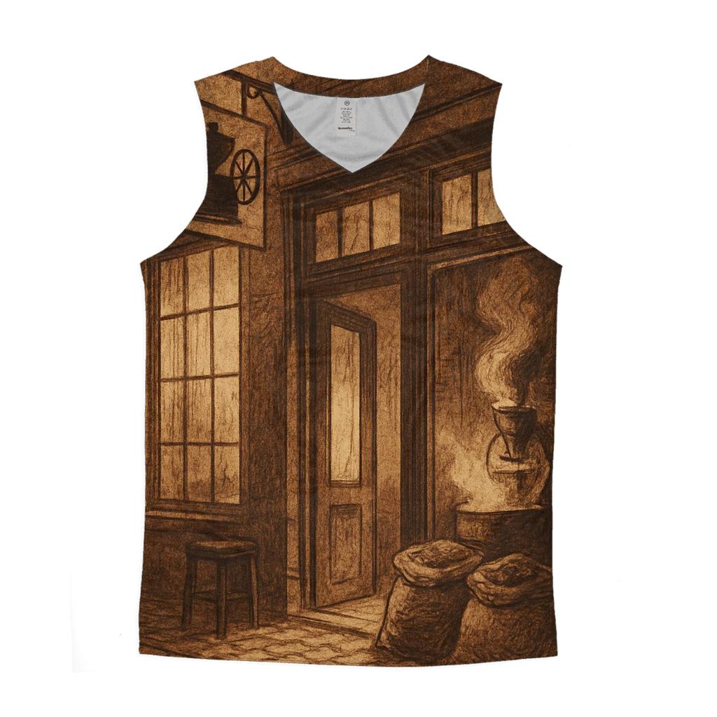 Sepia Roastery Streetfront graphic print tank tops