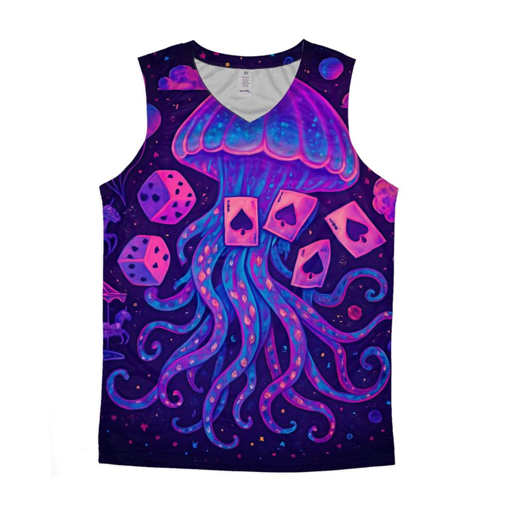 Dice Tossing Jellyfish Carnival sports performance tank tops