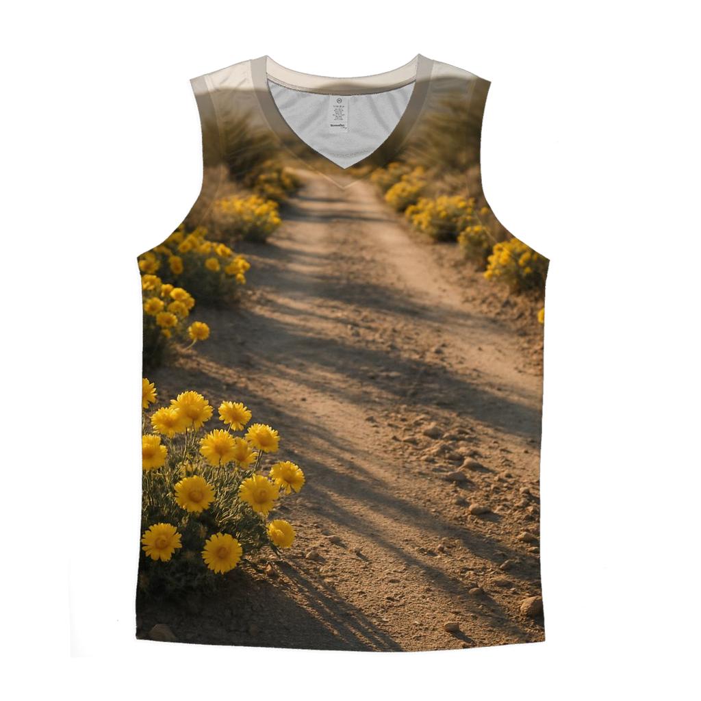 Desert Marigolds Along A Dusty Road personalized athletic tanks