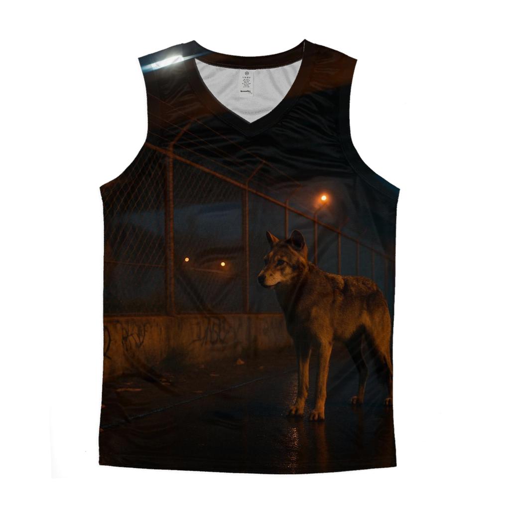 Urban Edge Wolf Near Highway Overpass cotton sleeveless tops