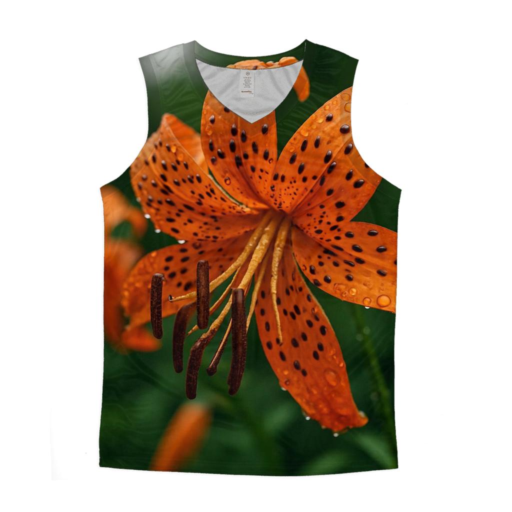 Water Droplets On Orange Tiger Lilies After Storm designer workout tanks