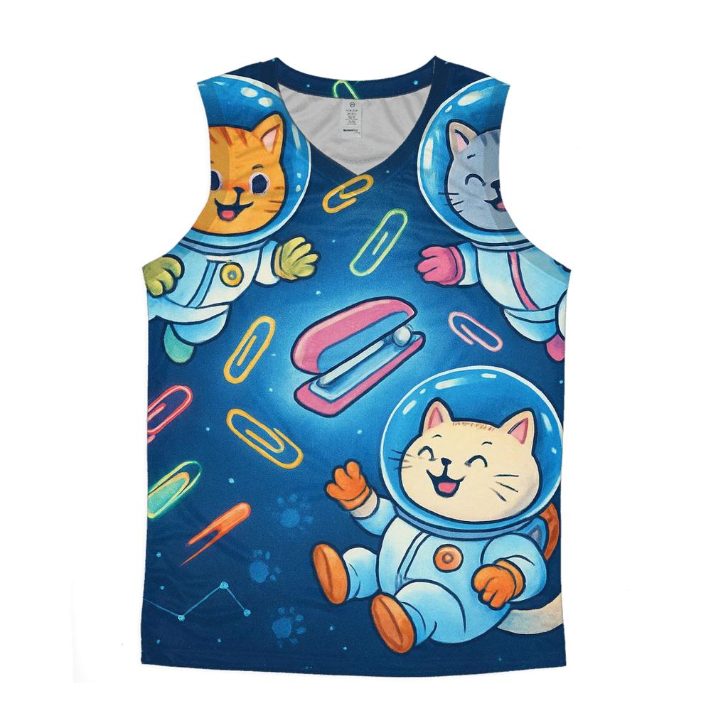 Cat Astronauts In Paperclip Orbit sports performance tank tops