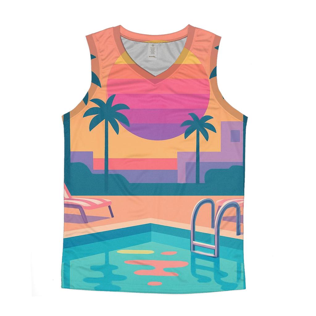 Retro Poolside Sunset custom tank tops