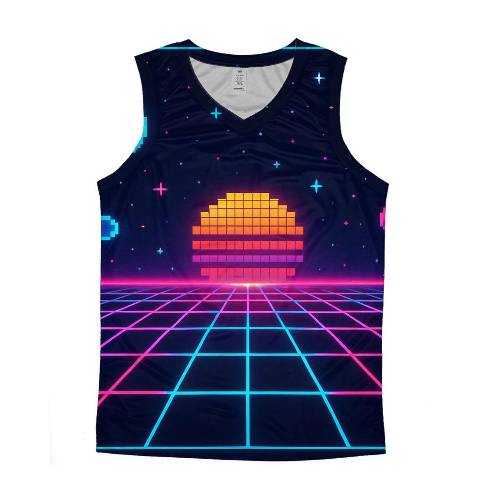 Retro Arcade Galaxy Grid sports performance tank tops