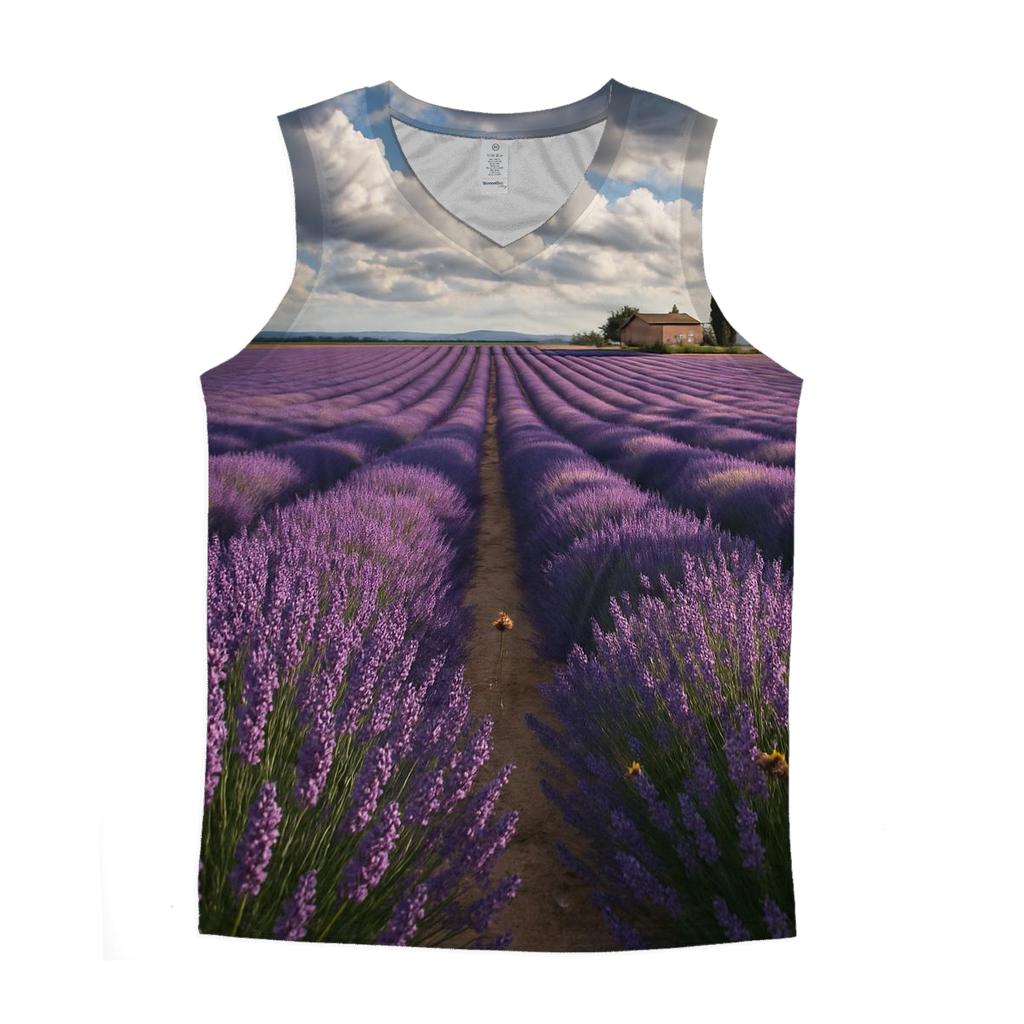 Lavender Rows Under Migrating Clouds cotton sleeveless tops