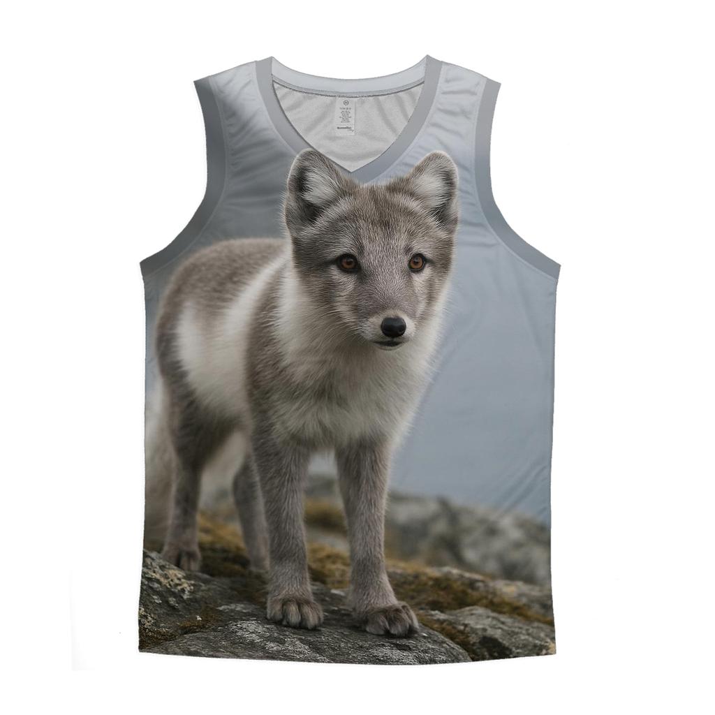 Arctic Fox On Tundra Ledge casual summer tank tops