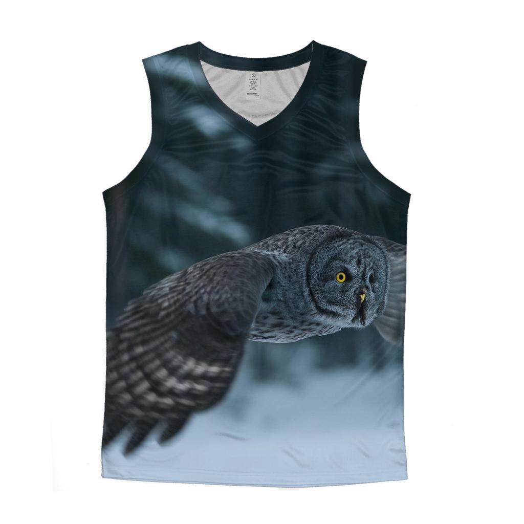 Great Gray Owl Over Boreal Clearing custom tank tops