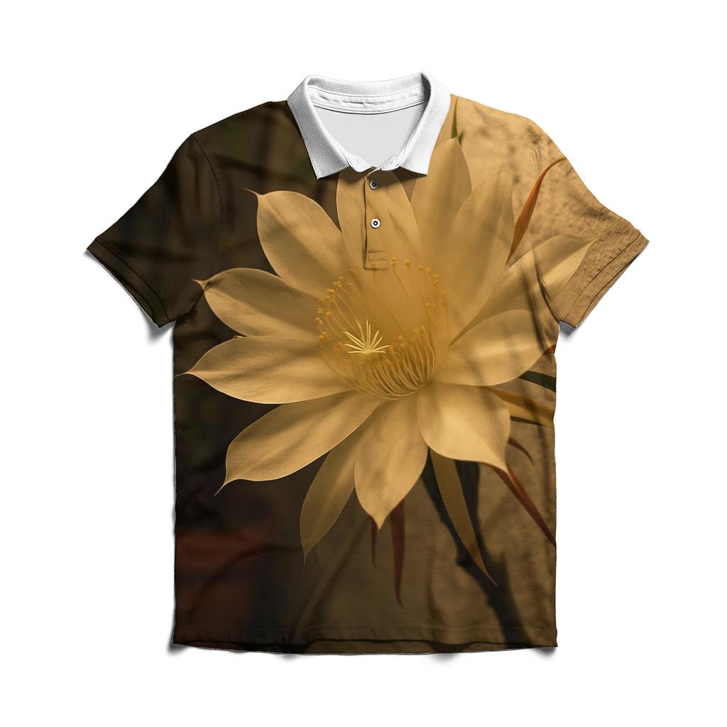 Night Blooming Cereus In Courtyard Shadows embroidered polo tops