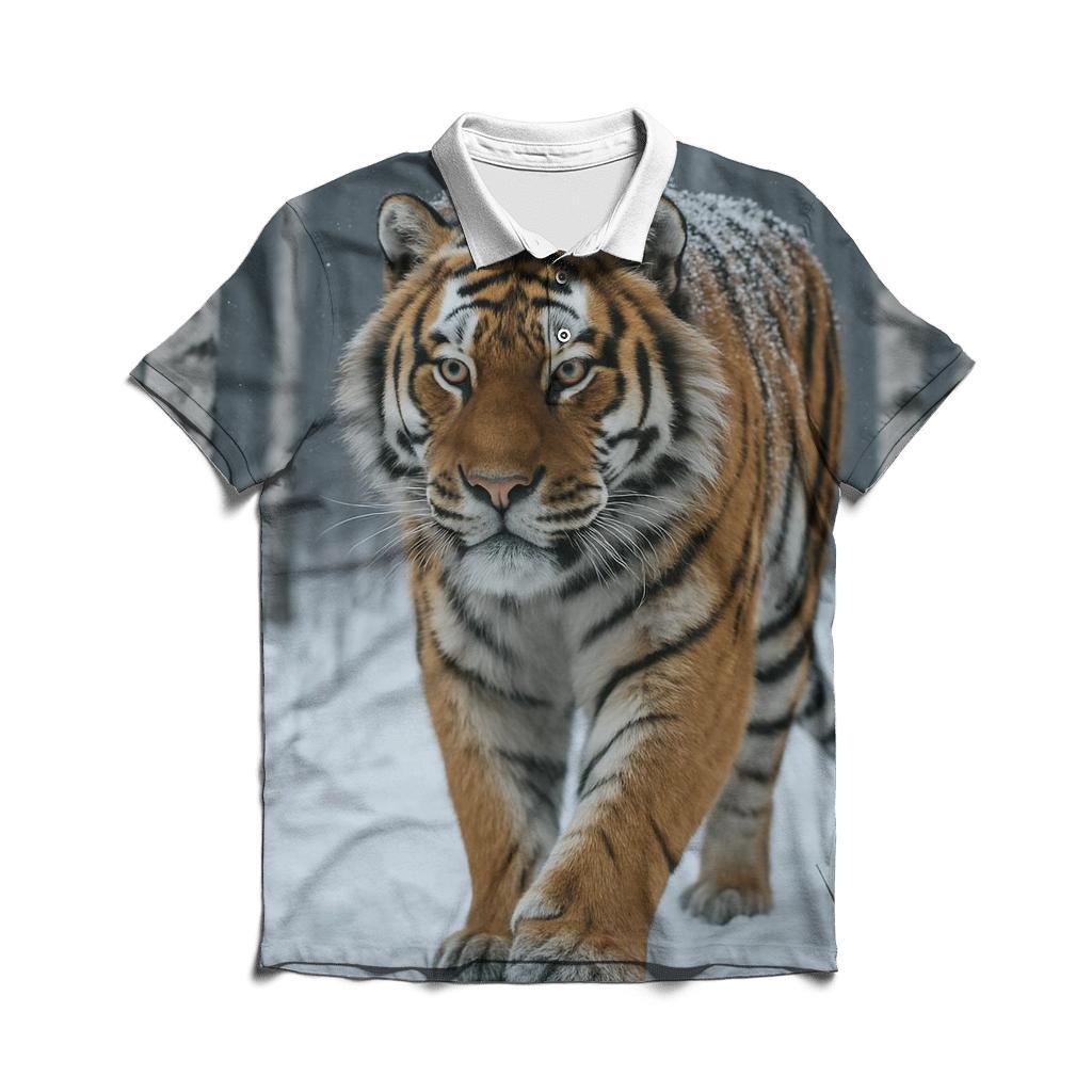 Amur Tiger In Winter Birch Forest designer slim fit polos