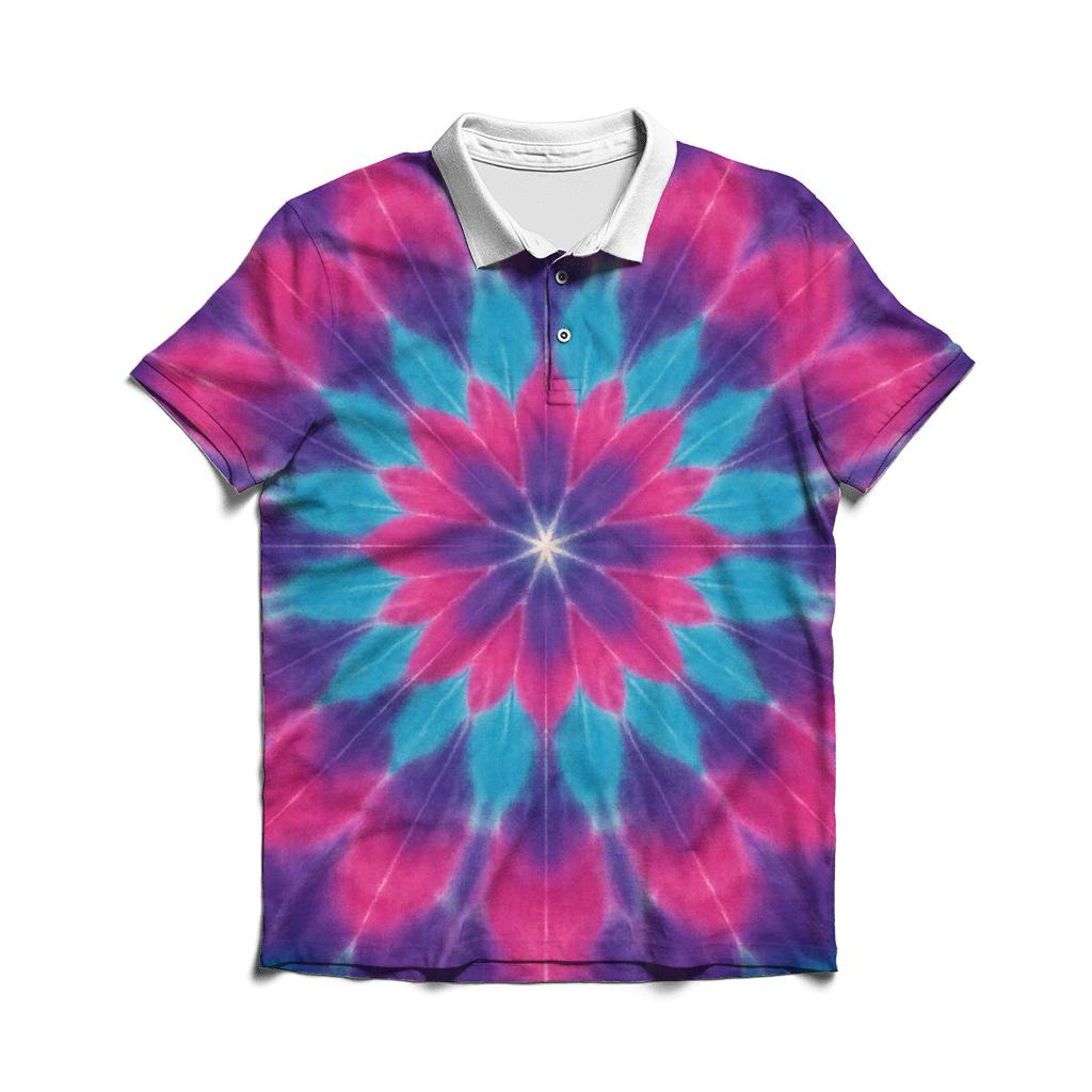 Magenta Cyan Mandala Wheel casual sports polo shirts