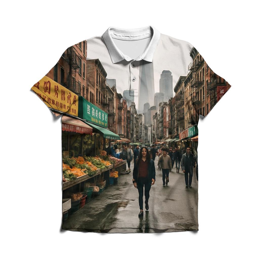 Chinatown Market Street With Skyline Peek custom polo shirts