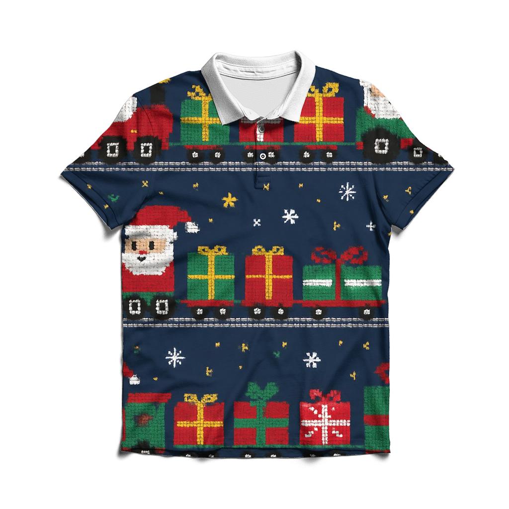 Santa Express Train Track Rows Design premium cotton polo shirts