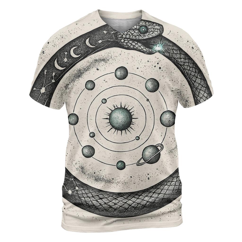 Celestial Circuit Ouroboros artistic all-over print tops