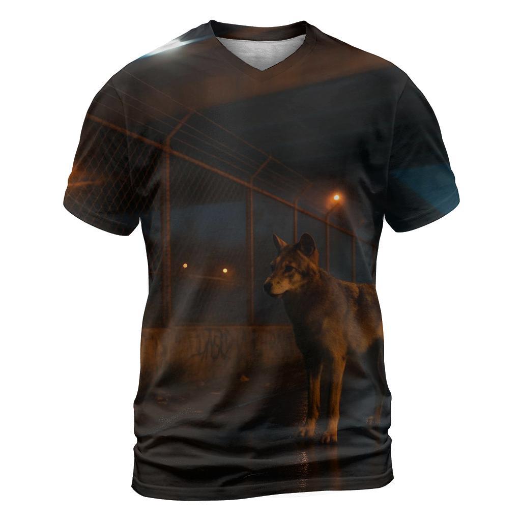 Urban Edge Wolf Near Highway Overpass designer pattern shirts