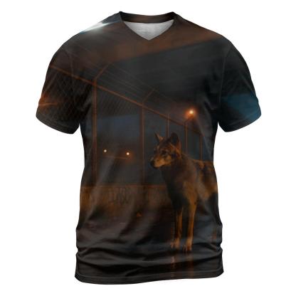 Urban Edge Wolf Near Highway Overpass designer pattern shirts
