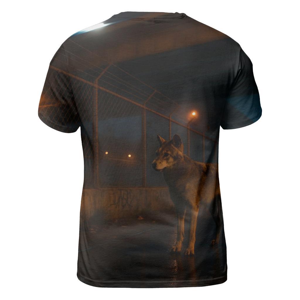 Urban Edge Wolf Near Highway Overpass designer pattern shirts