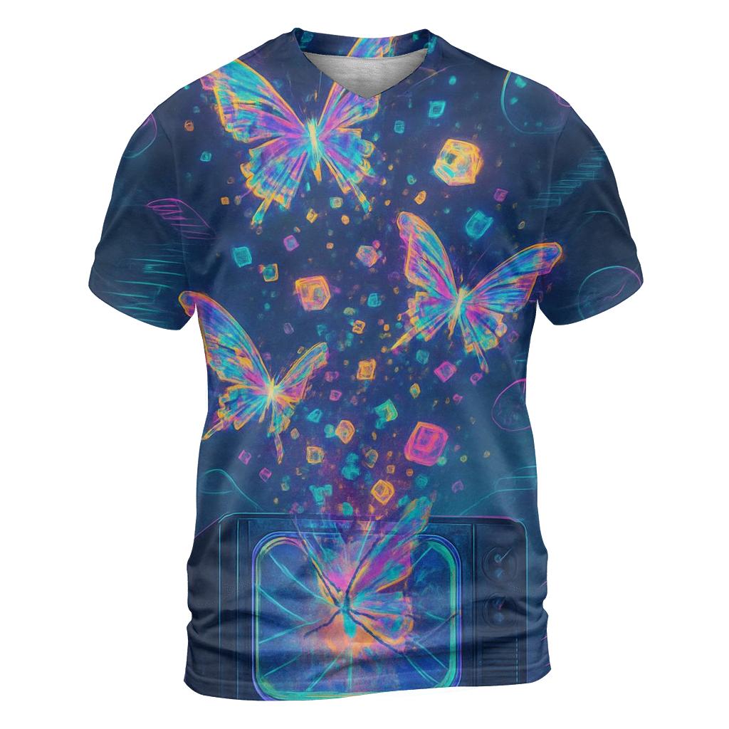 Cascade Of Glitch Butterflies artistic all-over print tops