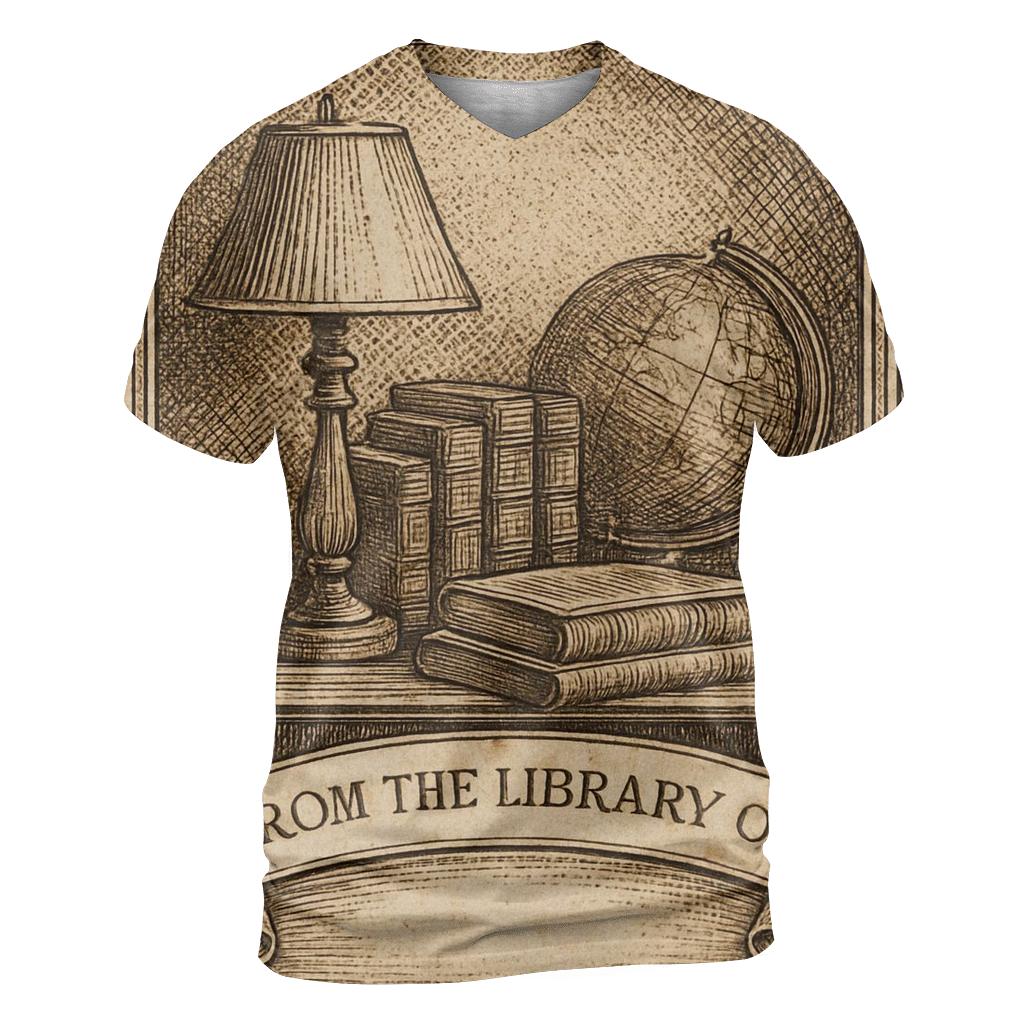 Classic Library Ex Libris Bookplate artistic all-over print tops