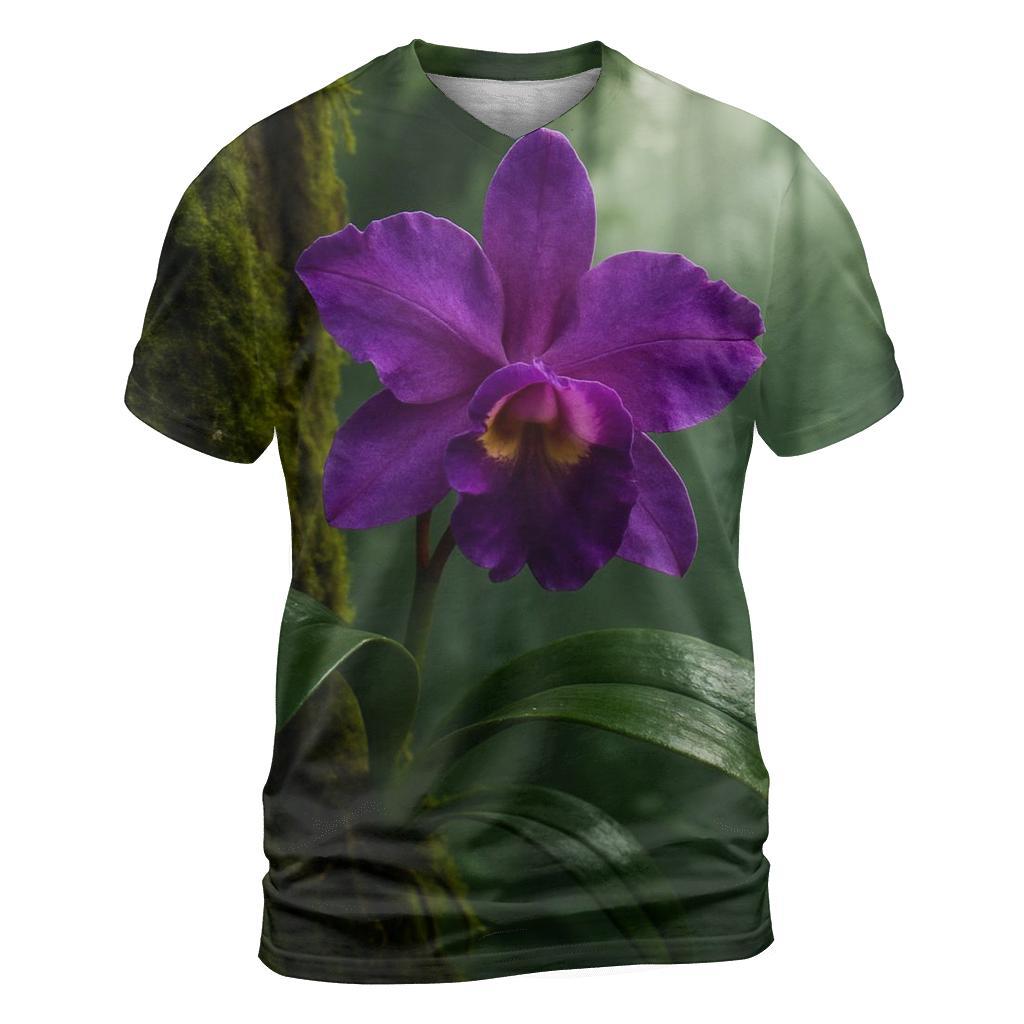 Wild Orchid Clinging To Misty Rainforest Trunk custom all-over print shirts