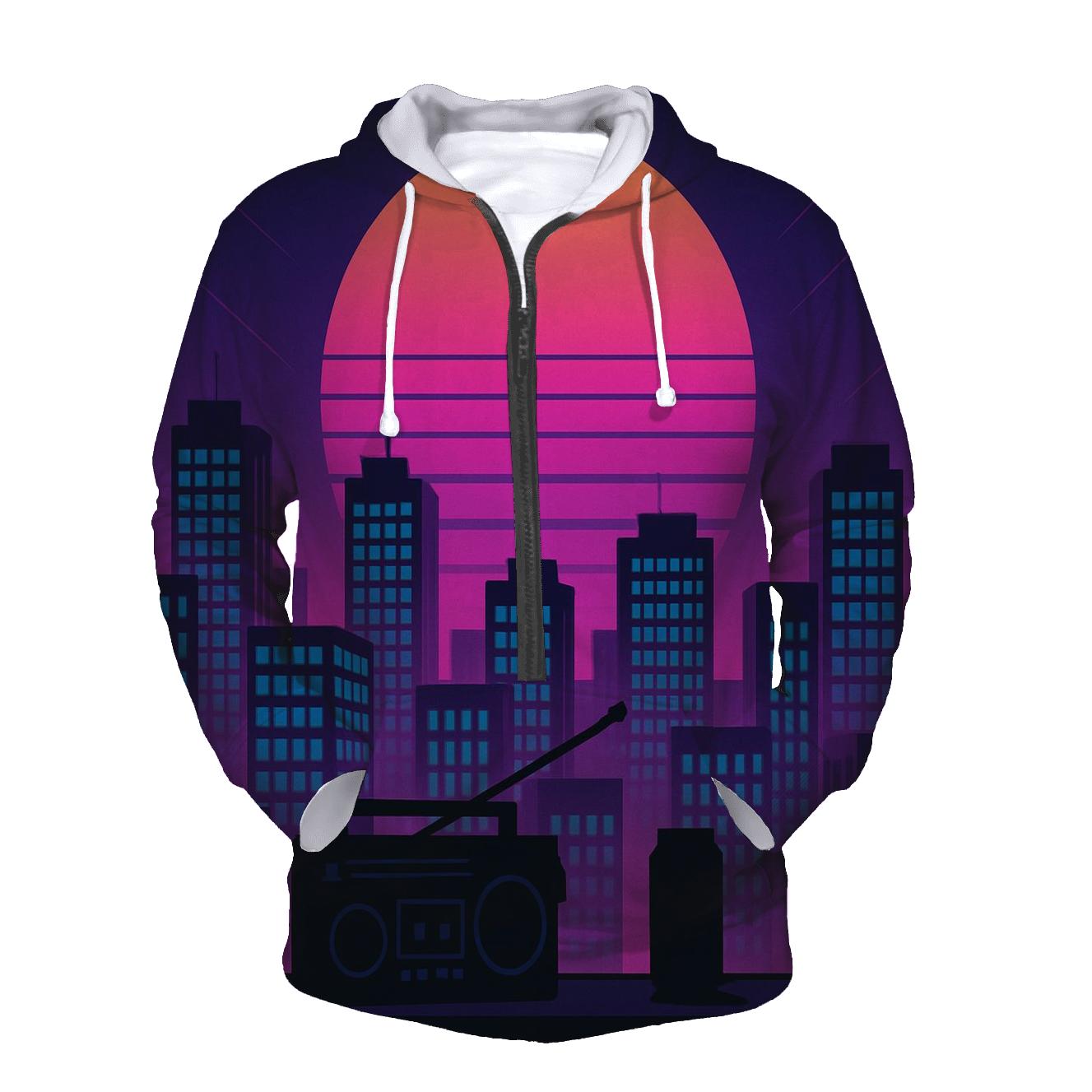 Midnight Synth City Rooftops designer hoodies