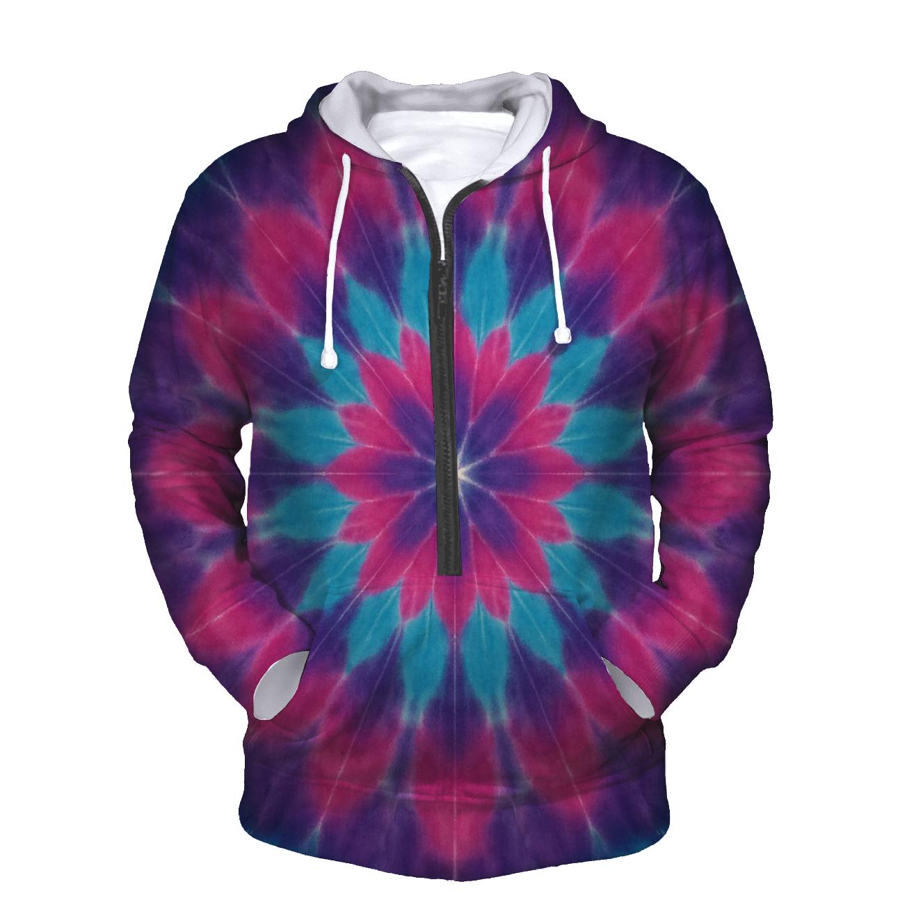 Magenta Cyan Mandala Wheel lightweight hoodies