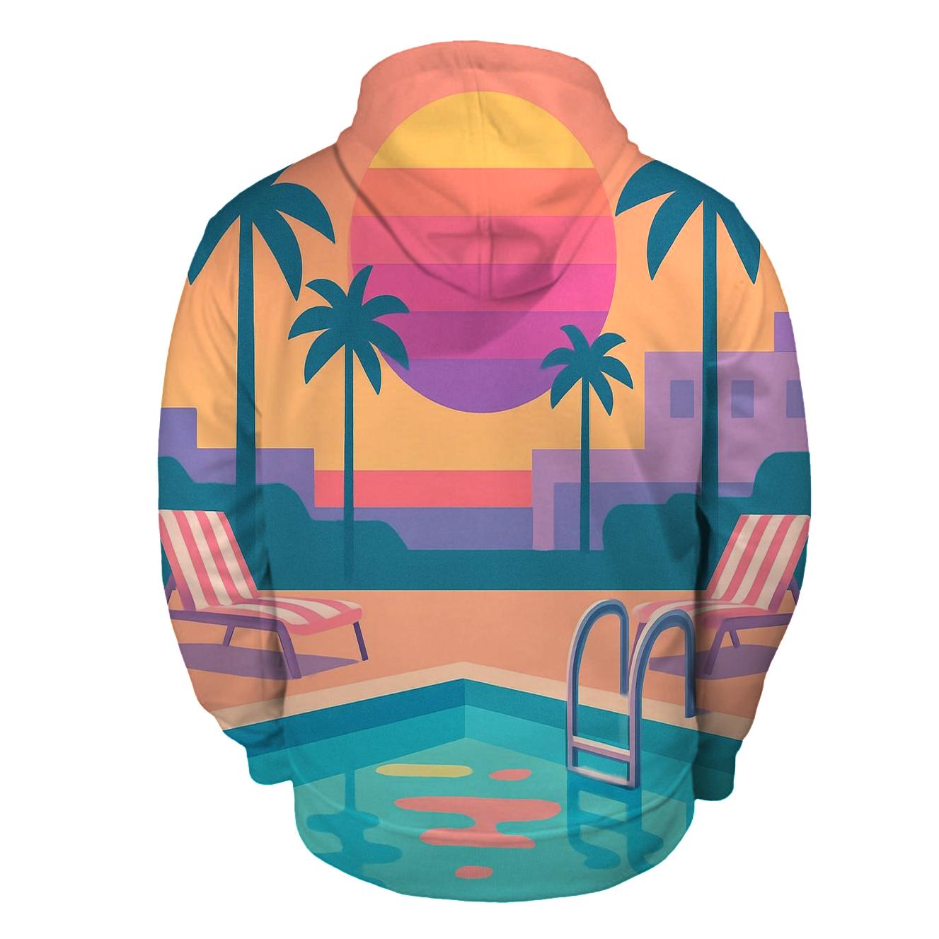 Retro Poolside Sunset pullover hoodies