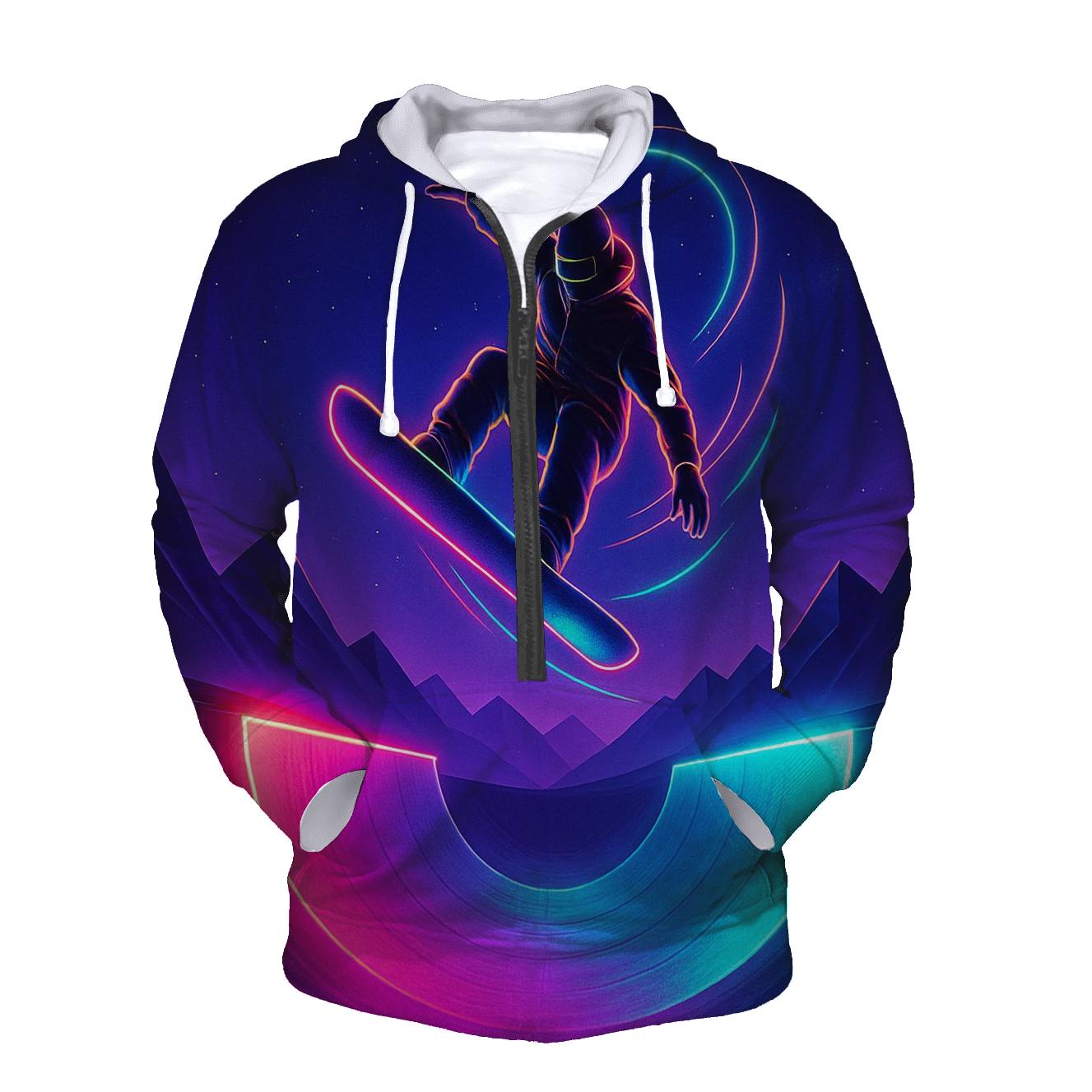 Snowboard Neon Halfpipe Night printed hoodies