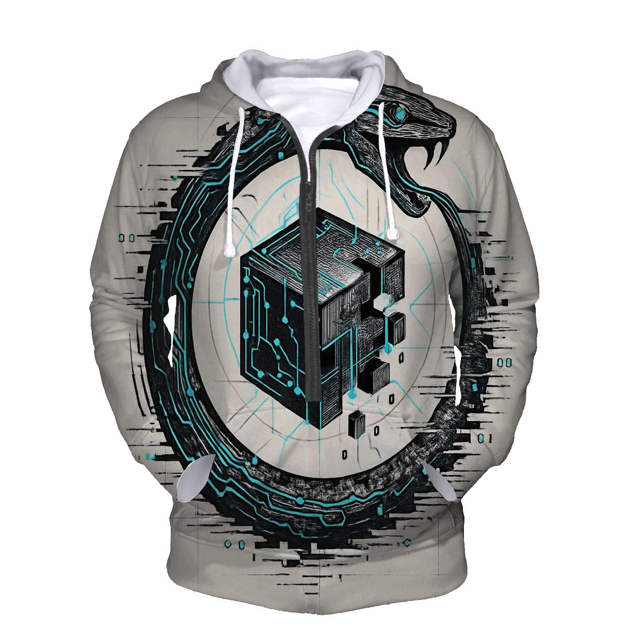 Digital Glitch Ouroboros premium hoodies