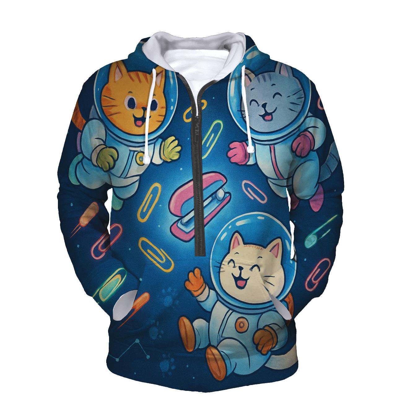 Cat Astronauts In Paperclip Orbit heavyweight hoodies
