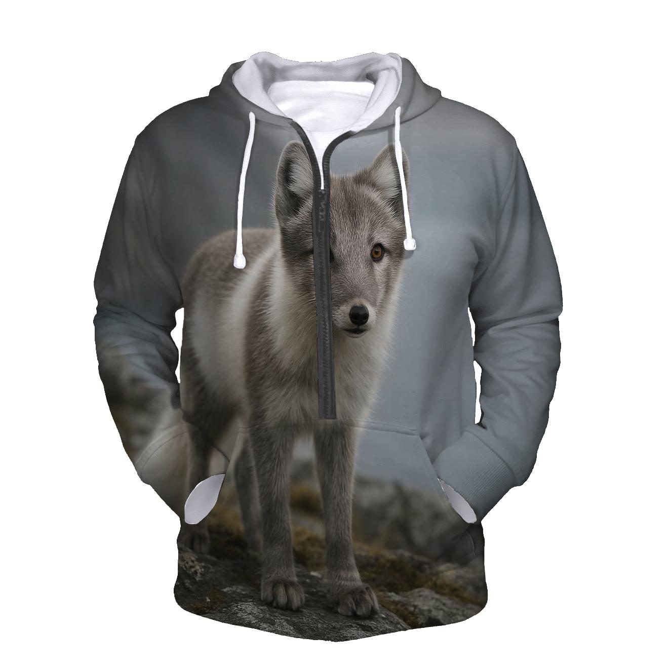 Arctic Fox On Tundra Ledge premium hoodies