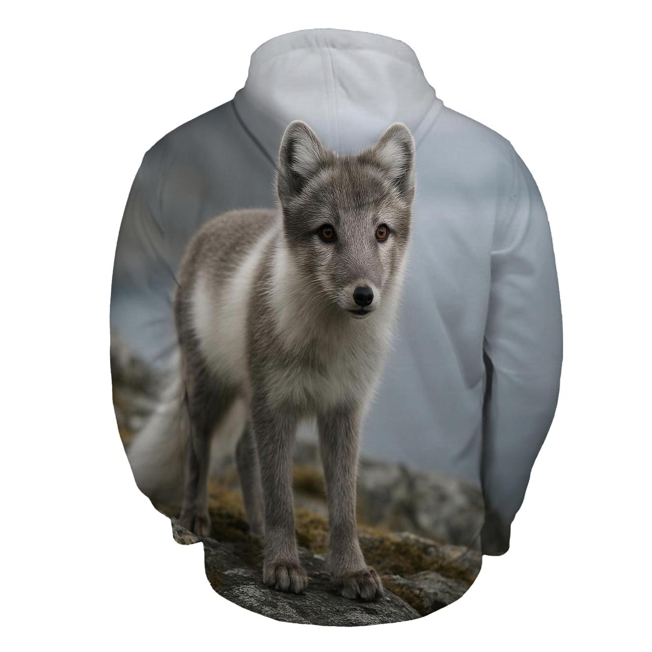 Arctic Fox On Tundra Ledge premium hoodies