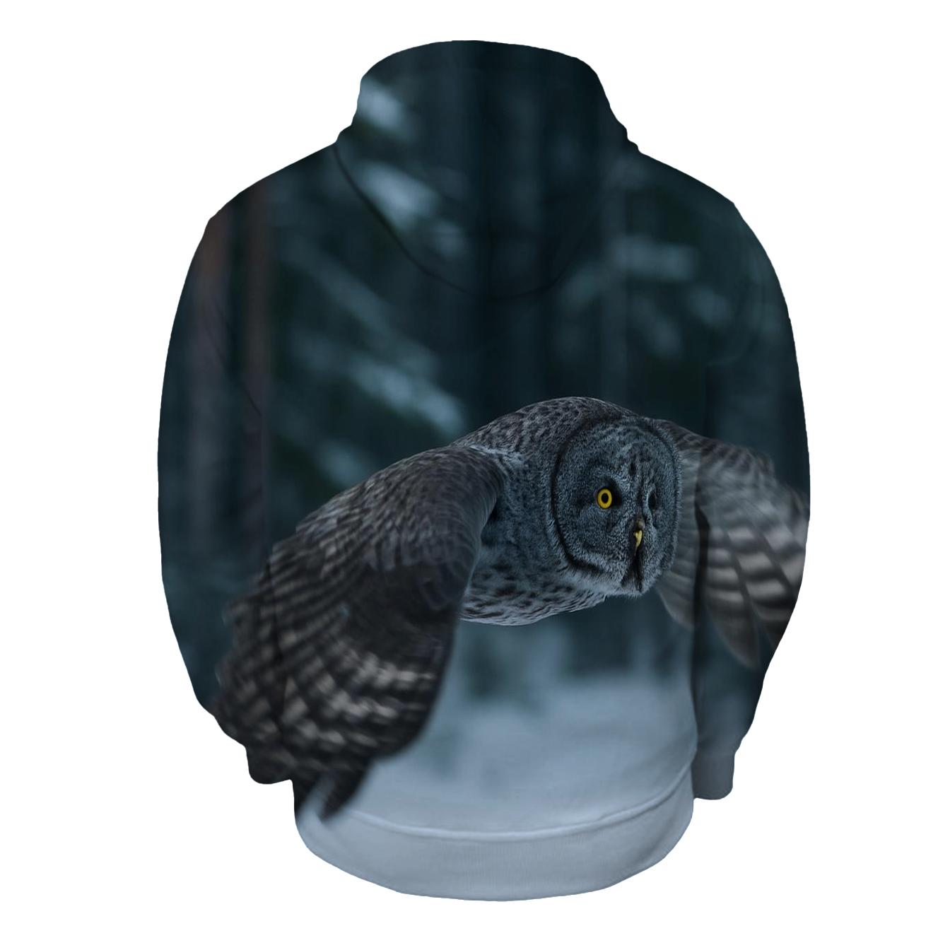 Great Gray Owl Over Boreal Clearing designer hoodies