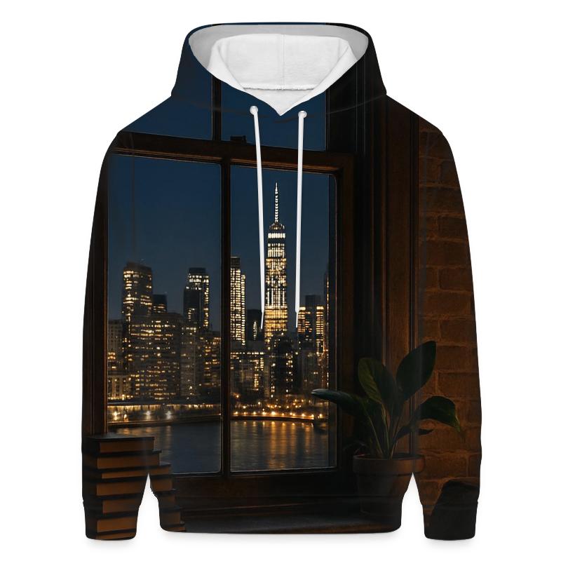Brooklyn Brownstone Window Framing Skyline embroidered hoodies