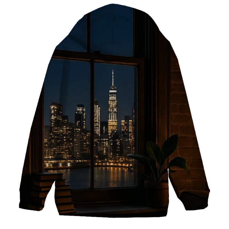 Brooklyn Brownstone Window Framing Skyline embroidered hoodies
