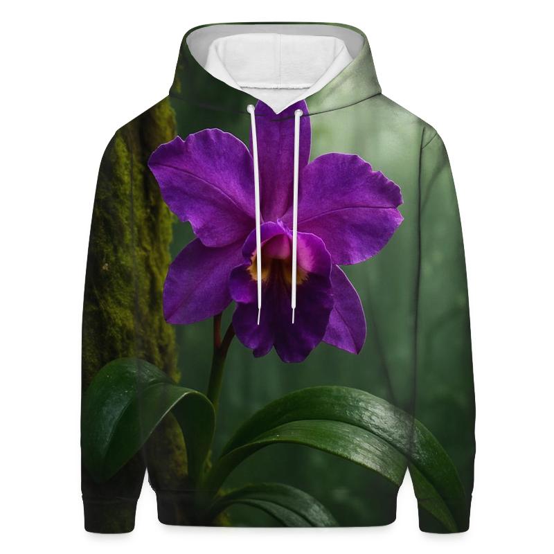 Wild Orchid Clinging To Misty Rainforest Trunk printed hoodies