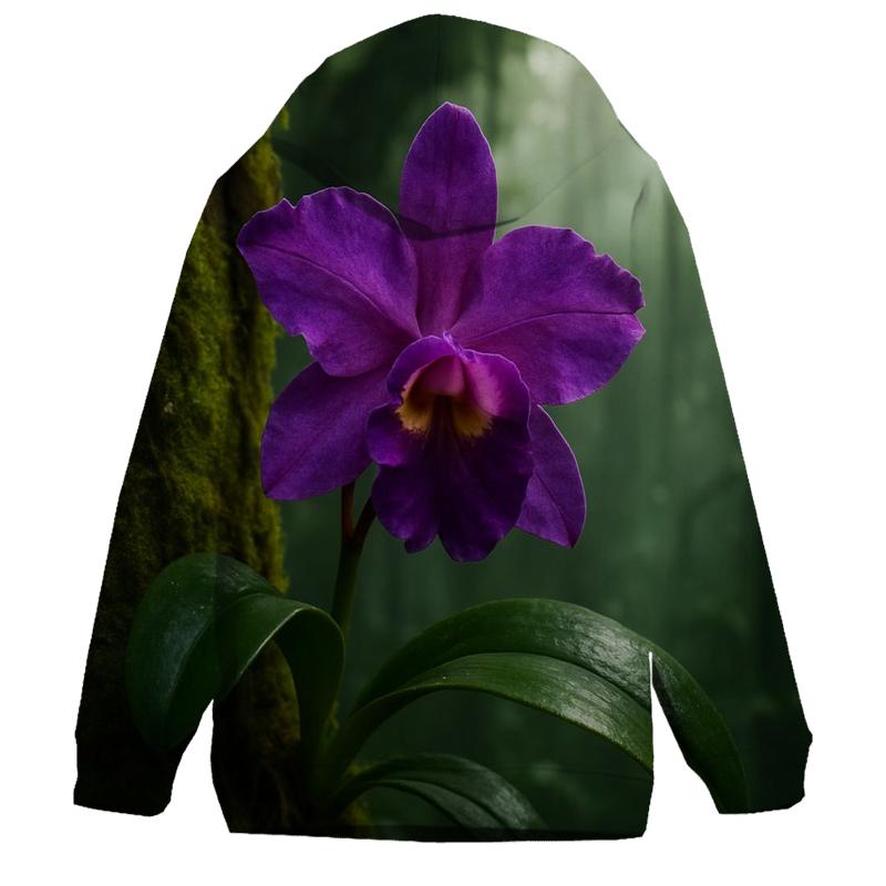 Wild Orchid Clinging To Misty Rainforest Trunk printed hoodies