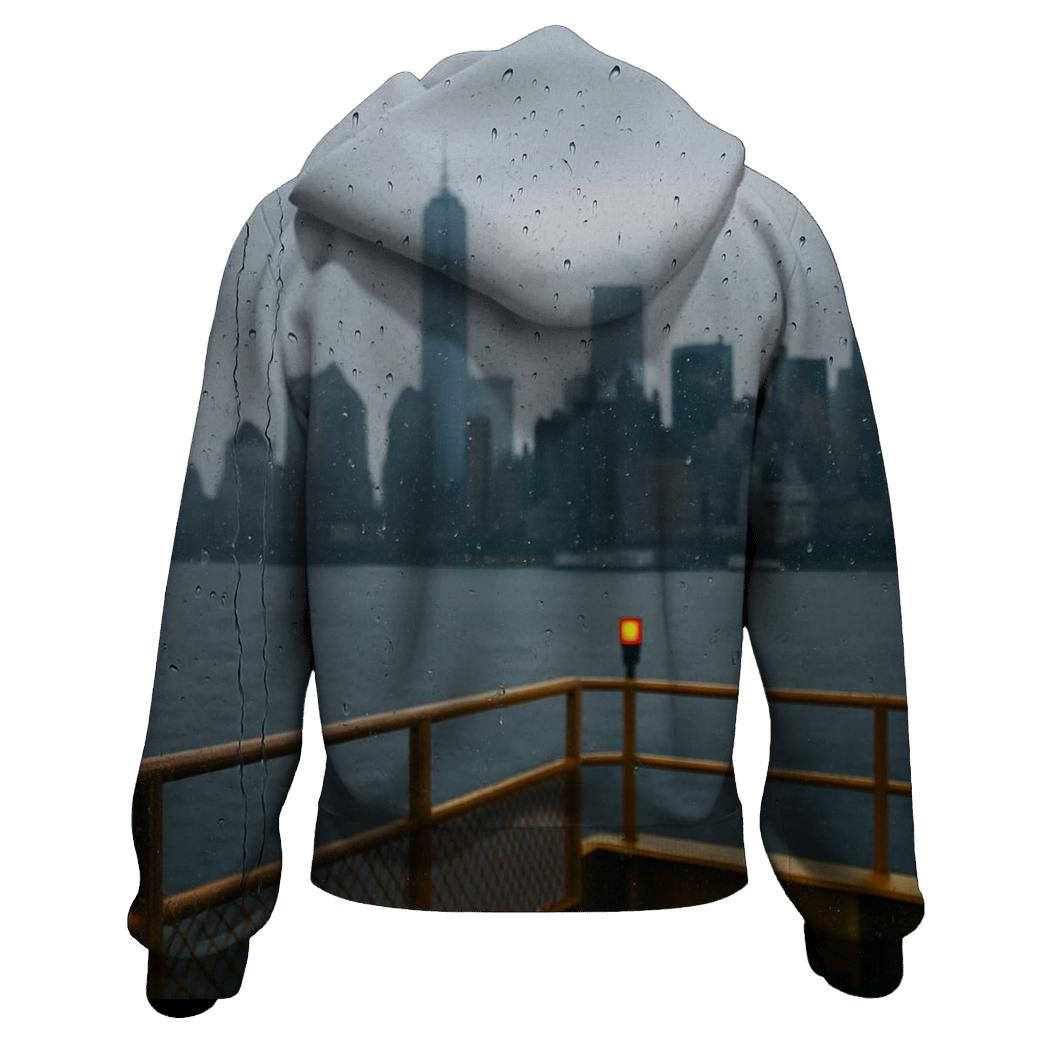 Lower Manhattan Skyline From Staten Island Ferry Rain premium hoodies