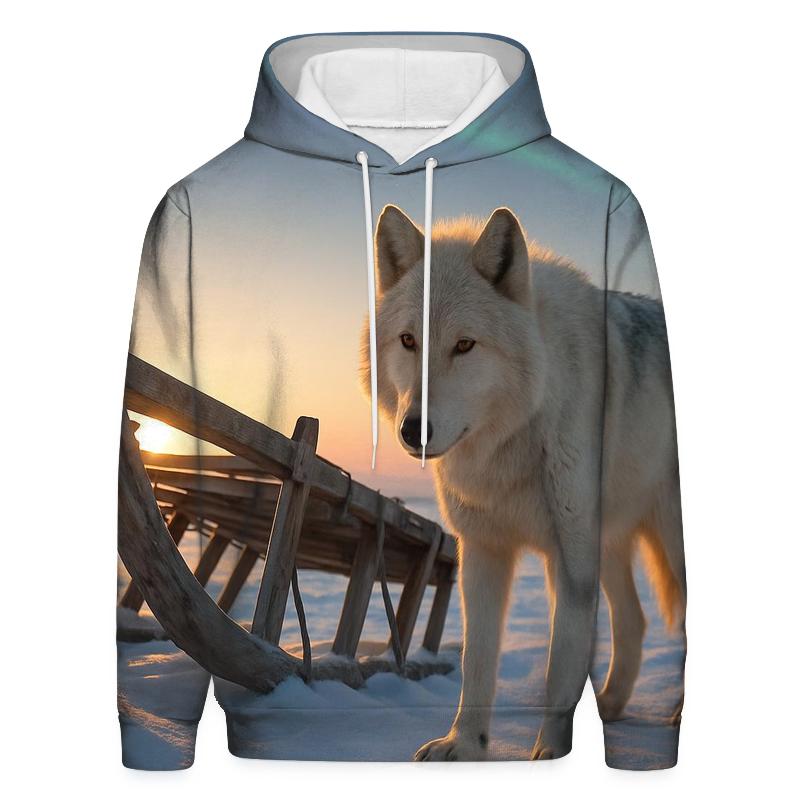 Tundra Wolf Beside Indigenous Caribou Sled hoodie designs