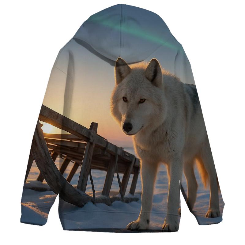 Tundra Wolf Beside Indigenous Caribou Sled hoodie designs