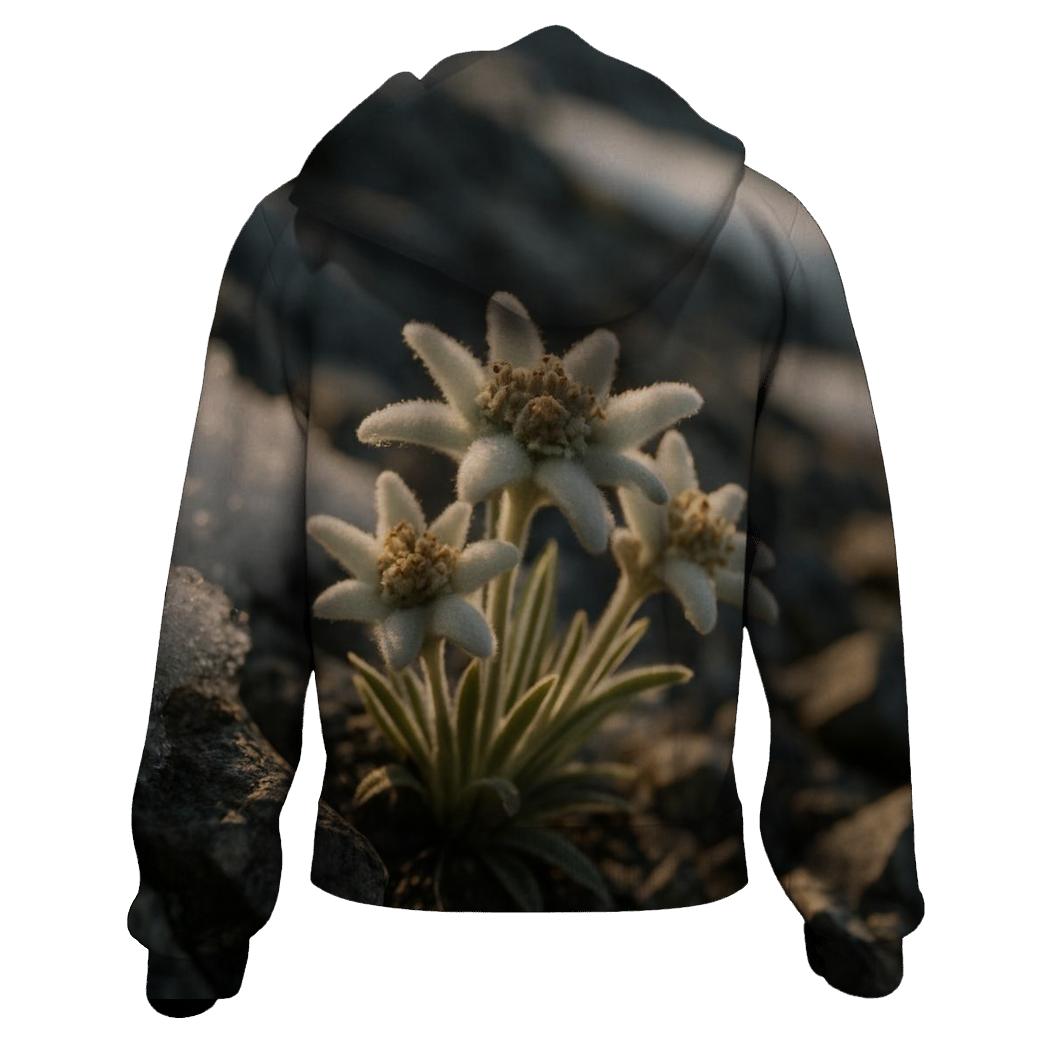 Wild Alpine Edelweiss Between Melting Snow zip-up hoodies
