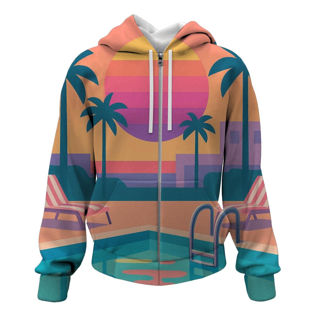 Retro Poolside Sunset custom hoodies