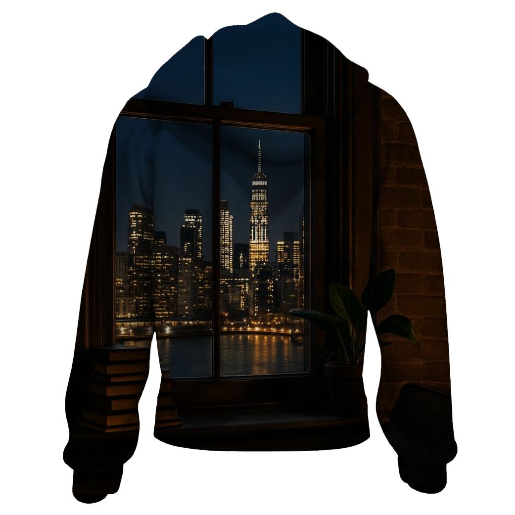 Brooklyn Brownstone Window Framing Skyline embroidered hoodies